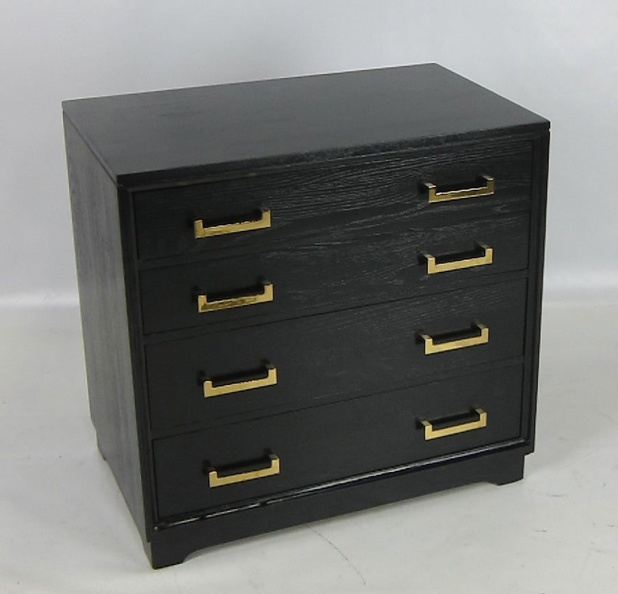 Mid-20th Century Pair of Black Lacquer Bachelor's Chests with Brass Hardware