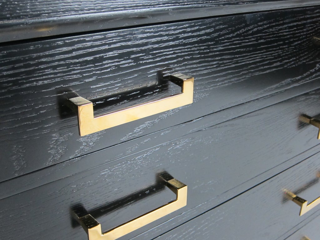 Oak Pair of Black Lacquer Bachelor's Chests with Brass Hardware