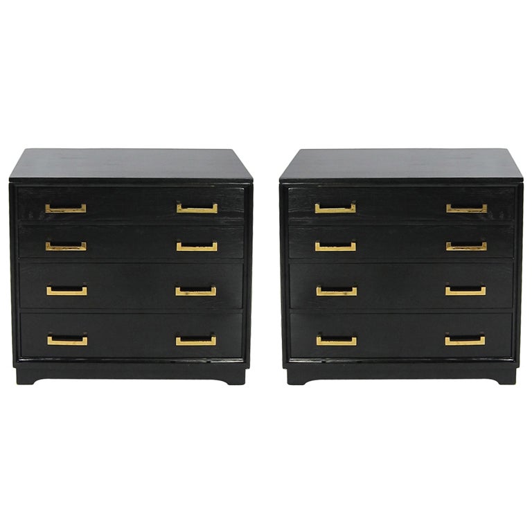 Pair of Black Lacquer Bachelor's Chests with Brass Hardware