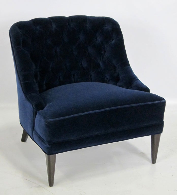 Pair of Navy Blue Velvet Tufted Back Lounge Chairs at 1stDibs blue