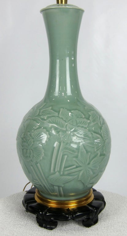 Incredible Celadon Porcelain Vase Lamp by Marbro