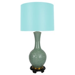 Vintage Incredible Celadon Porcelain Vase Lamp by Marbro