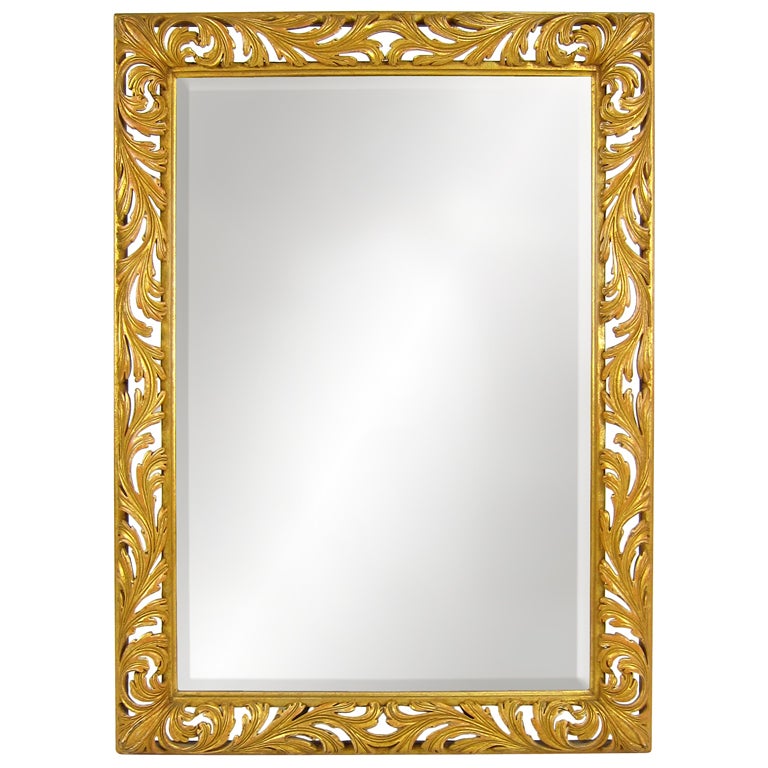 Large Pierced Foliate Gilt Wood Italian Mirror For Sale