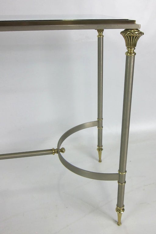 Neoclassical Steel & Brass Console Table in the style of Maison Jansen