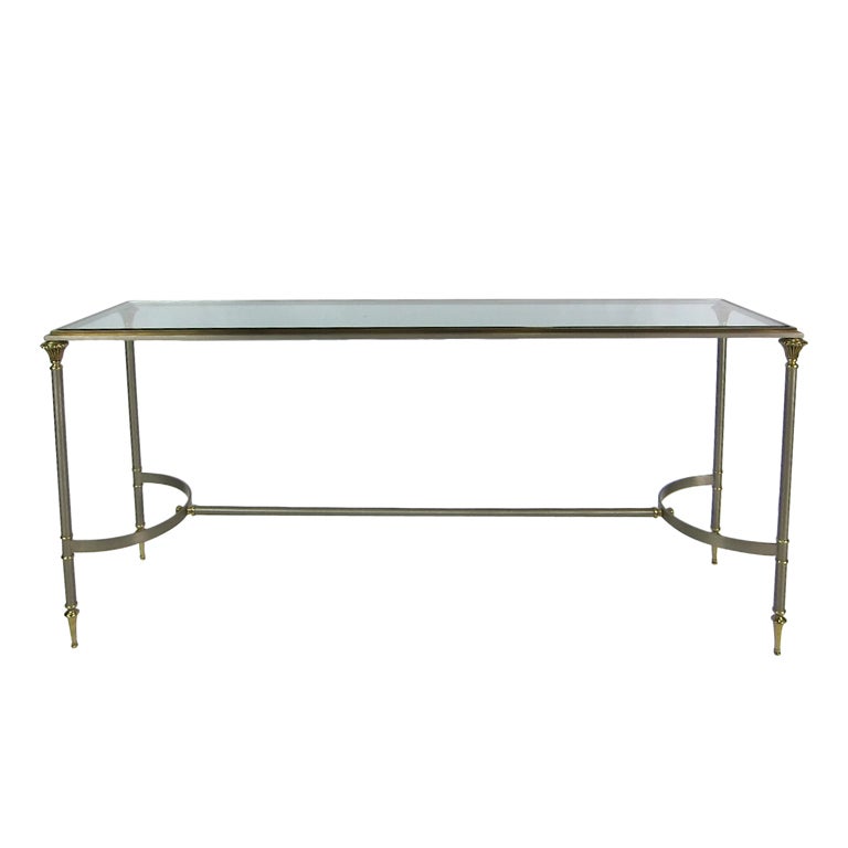 Steel and Brass Console Table in the style of Maison Jansen at 1stDibs