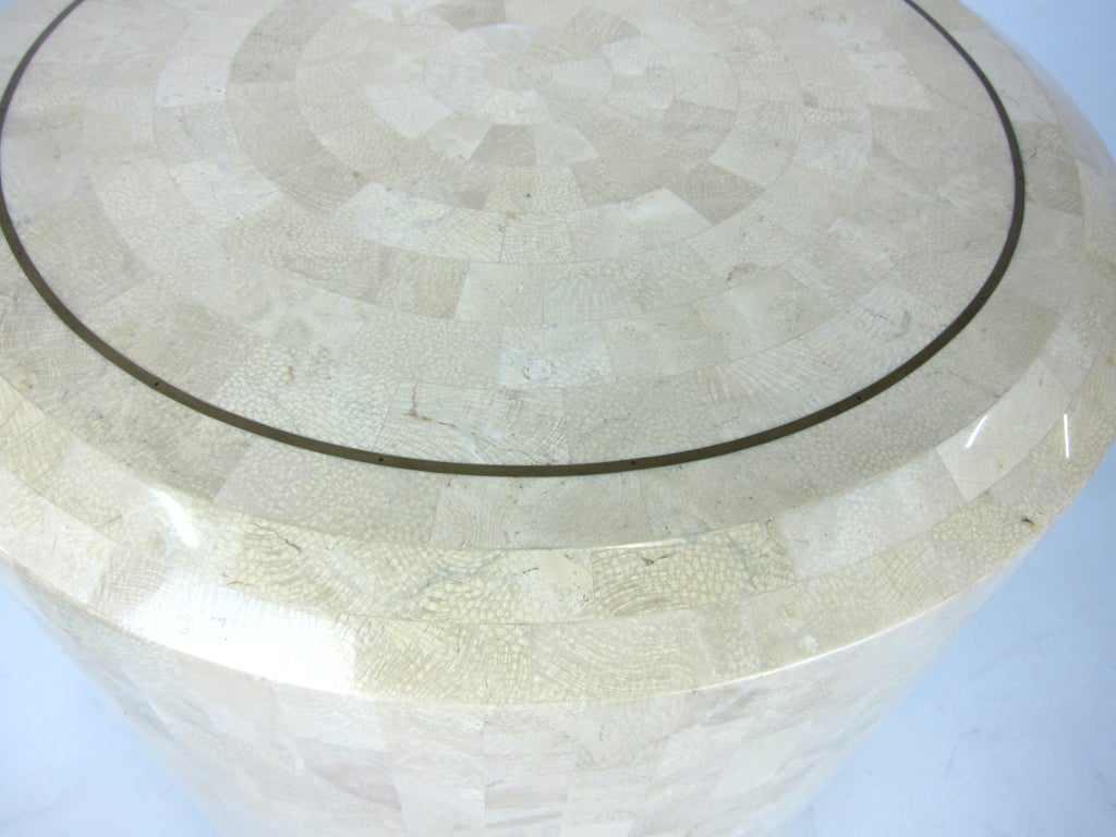 Late 20th Century Tesselated Fossilized Coral & Brass Drum Table For Sale