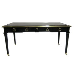 French Directoire Style Black Lacquer and Brass Bureau Plat