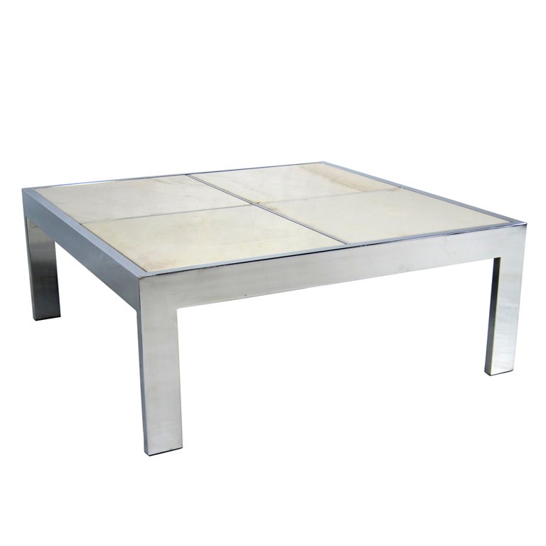 Large Scale Chrome Coffee Table with Inset Marble Top