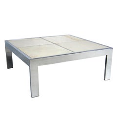 Large Scale Chrome Coffee Table with Inset Marble Top