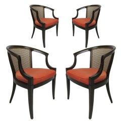 Set of Four Saber Leg Armchairs with Cane Backs