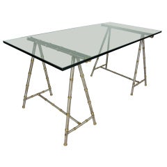 Used Maison Jansen Steel & Brass Sawhorse Writing Table