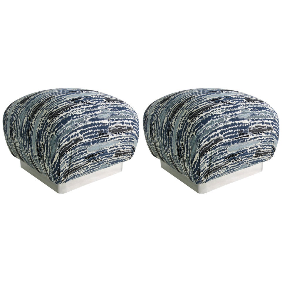 Pair of Souffle Poufs with Chrome Base