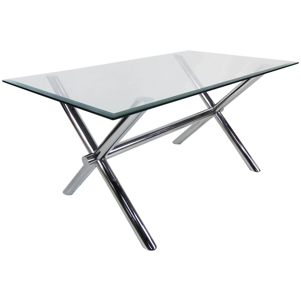 Italian Chrome X-Base Trestle Dining Table or Writing Desk For Sale