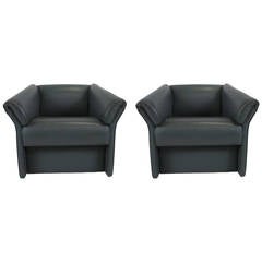 Pair of Grey Leather Modern Lounge Chairs