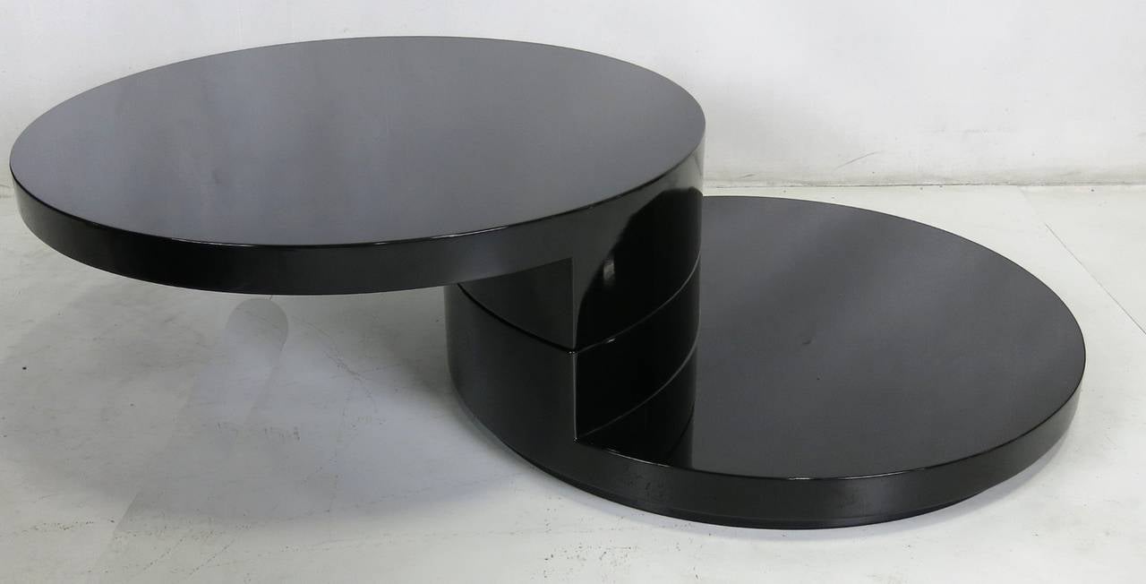 Mid-Century Modern Italian Black Lacquer Swivel Cocktail Table