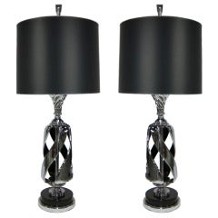 Pair of Nickel Plated Open Spiral Table Lamps