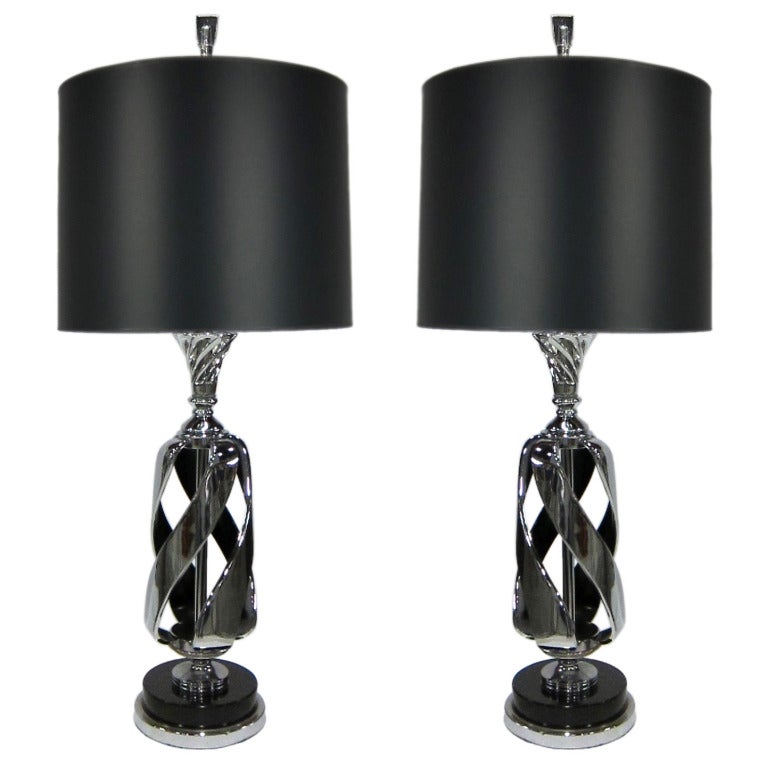 Pair of Nickel Plated Open Spiral Table Lamps