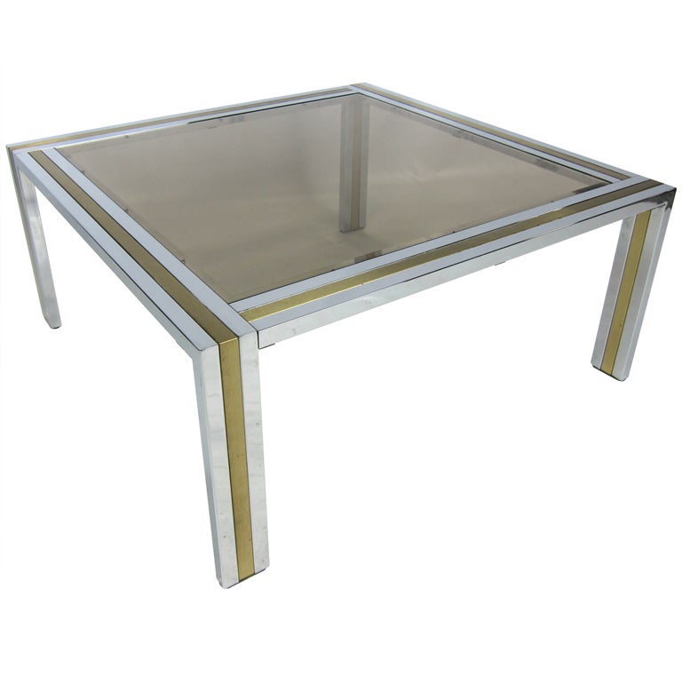 Chrome and Brass Coffee Table attributed to Romeo Rega For Sale