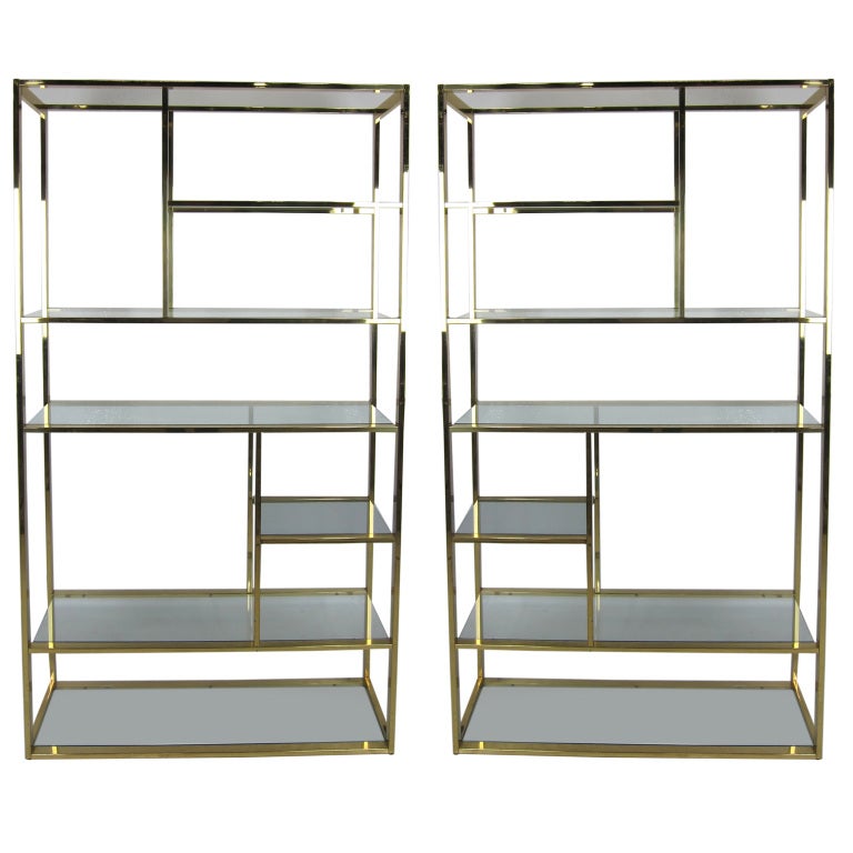 Pair of Brass & Glass Etageres by Milo Baughman