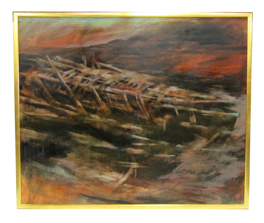 Large Scale Oil on Canvas "Burial Canoe" by Larry Thomas