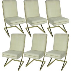 Set of Six Brass Z-Frame Dining Chairs by Milo Baughman