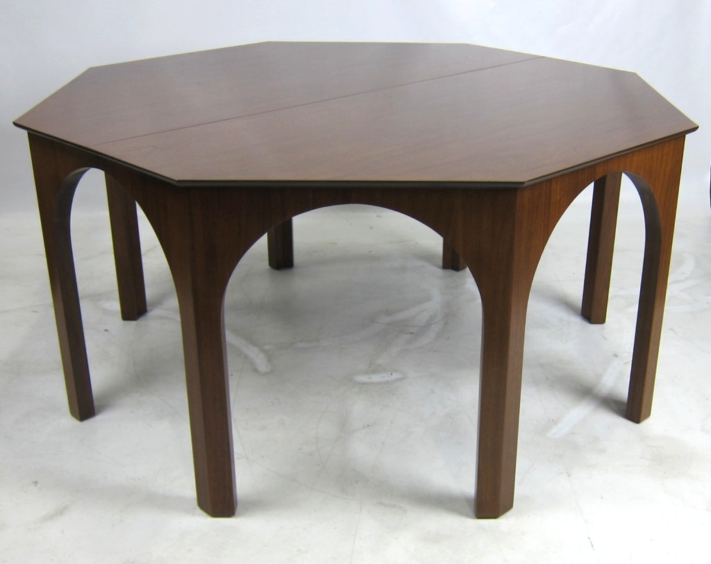 Ultra Rare Extension Dining Table from the Coliseum collection by T.H. Robsjohn-Gibbings for Widdicomb.  This table was from Gibbings' last collection for Widdicomb before he decamped to Athens.  It was made in an Octagonal model and this very hard
