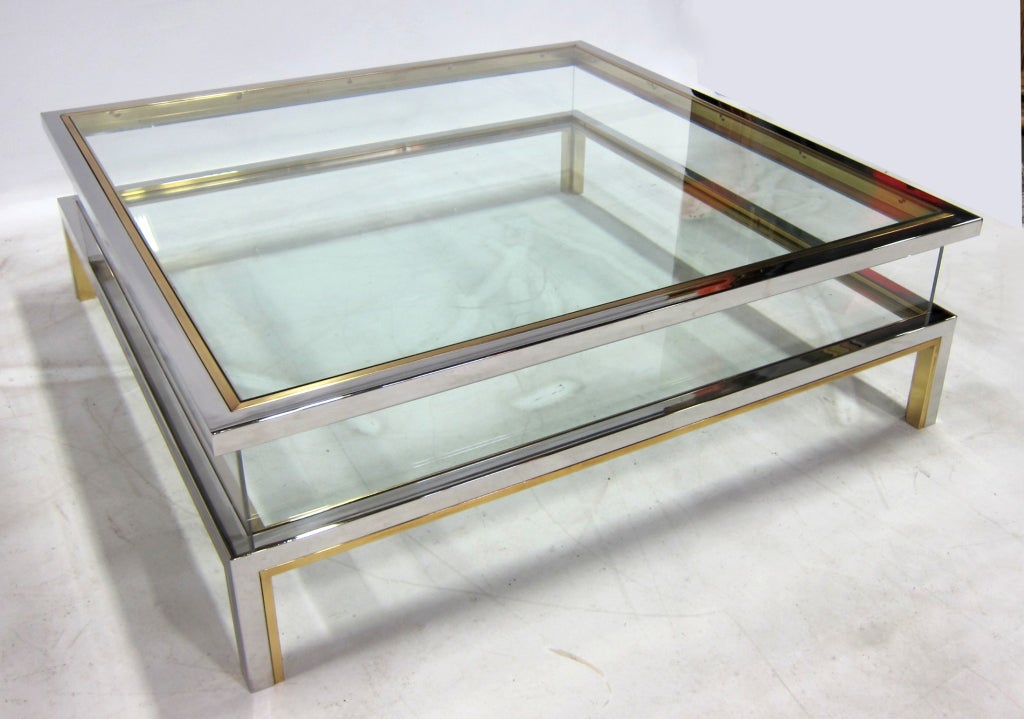 French Chrome & Brass Display Coffee Table by Maison Jansen