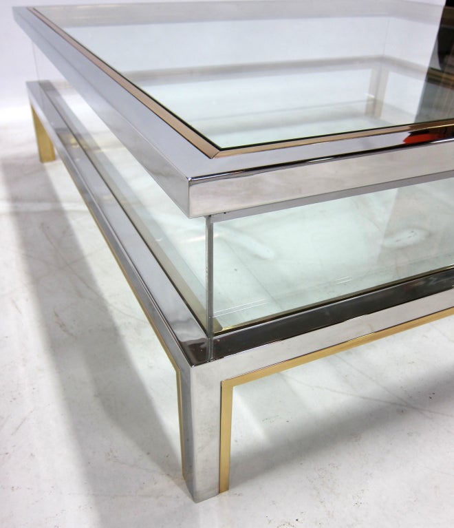 Stainless Steel Chrome & Brass Display Coffee Table by Maison Jansen