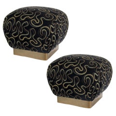 Pair of Souffle Poufs with Brass Bases