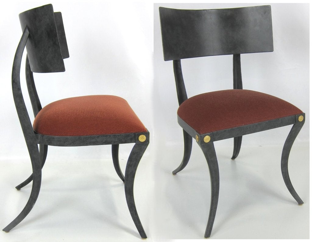 Set of six patinated steel Klismos Chairs with gilt decorations by Ched Berenguer-Topacio.