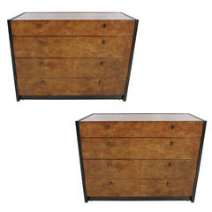 Pair of Mahogany and Olive Burl Bachelors Chests