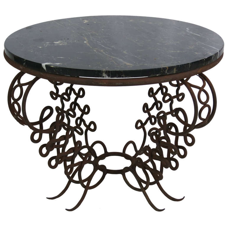 Fantastic Wrought Iron Side Table attributed to Rene Drouet For Sale at