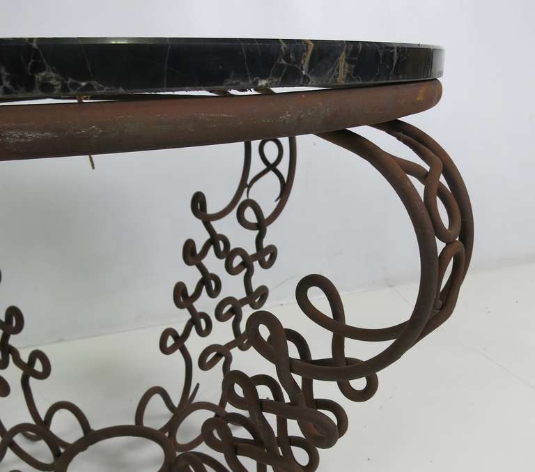 French Fantastic Wrought Iron Side Table attributed to Rene Drouet