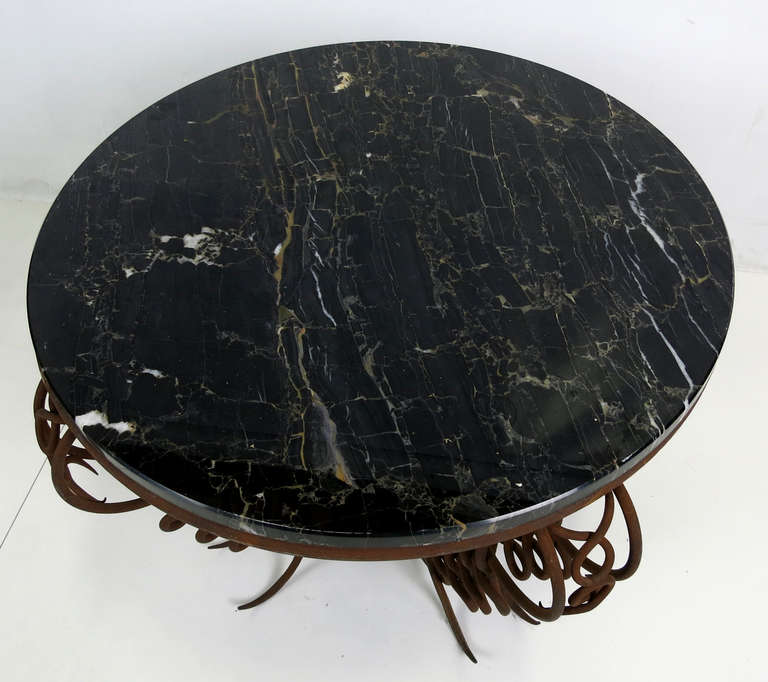 Fantastic Wrought Iron Side Table attributed to Rene Drouet In Distressed Condition In Danville, CA