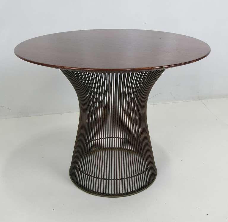 Vintage Warren Platner Side Table in Bronze with its original Walnut top.  The top has been refinished to original.  The base is in beautiful, virtually mint original condition, including the plastic base glide.