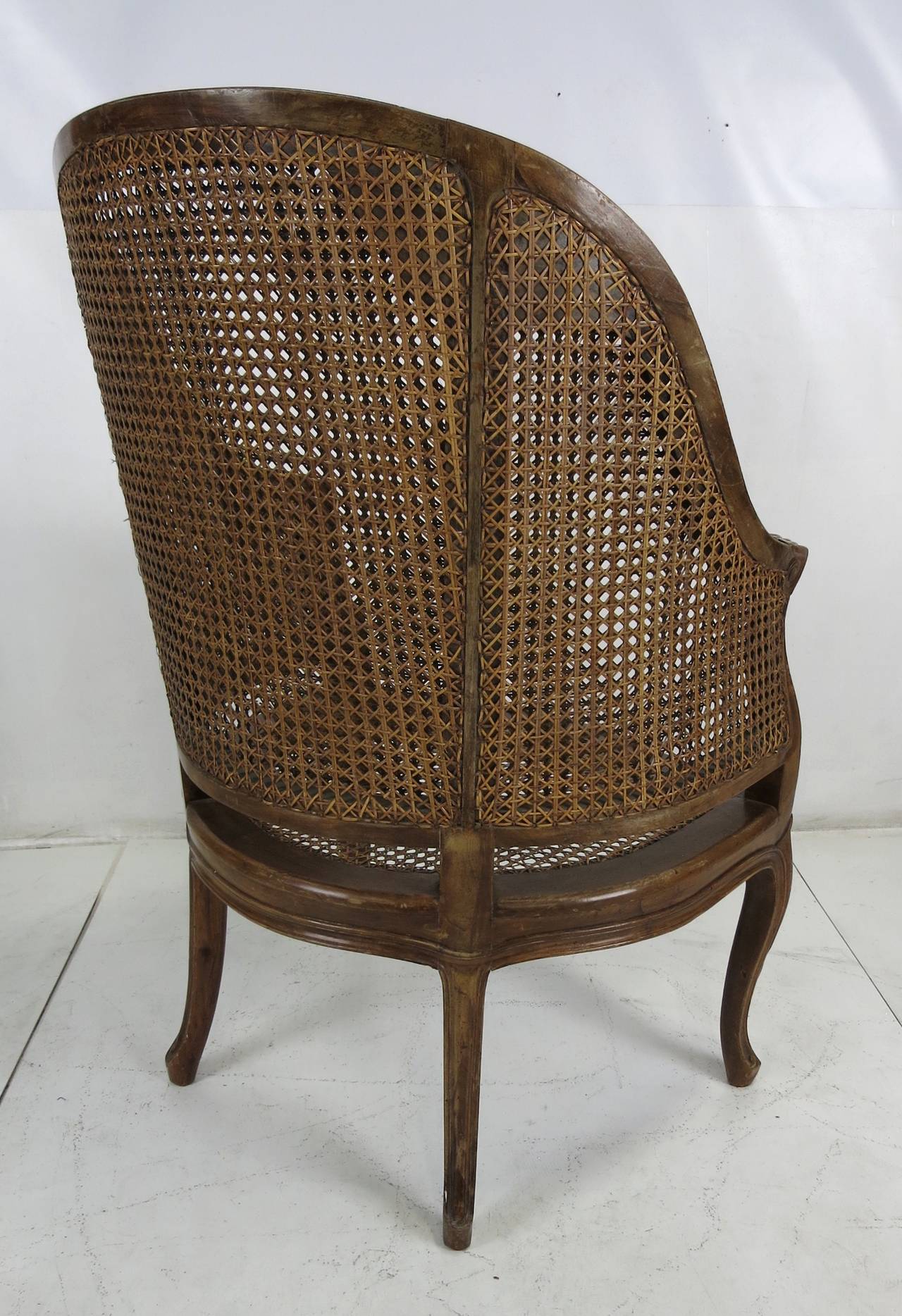 Caning Large-Scale Italian Louis XV Style Barrel Chair