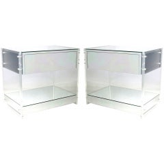 Pair of 70's Lucite, Chrome, and Mirror Nightstands