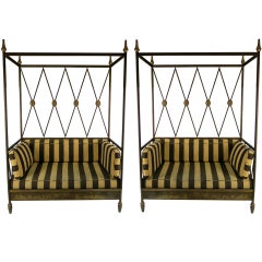 Retro Pair of Regency Style Canopied Daybeds