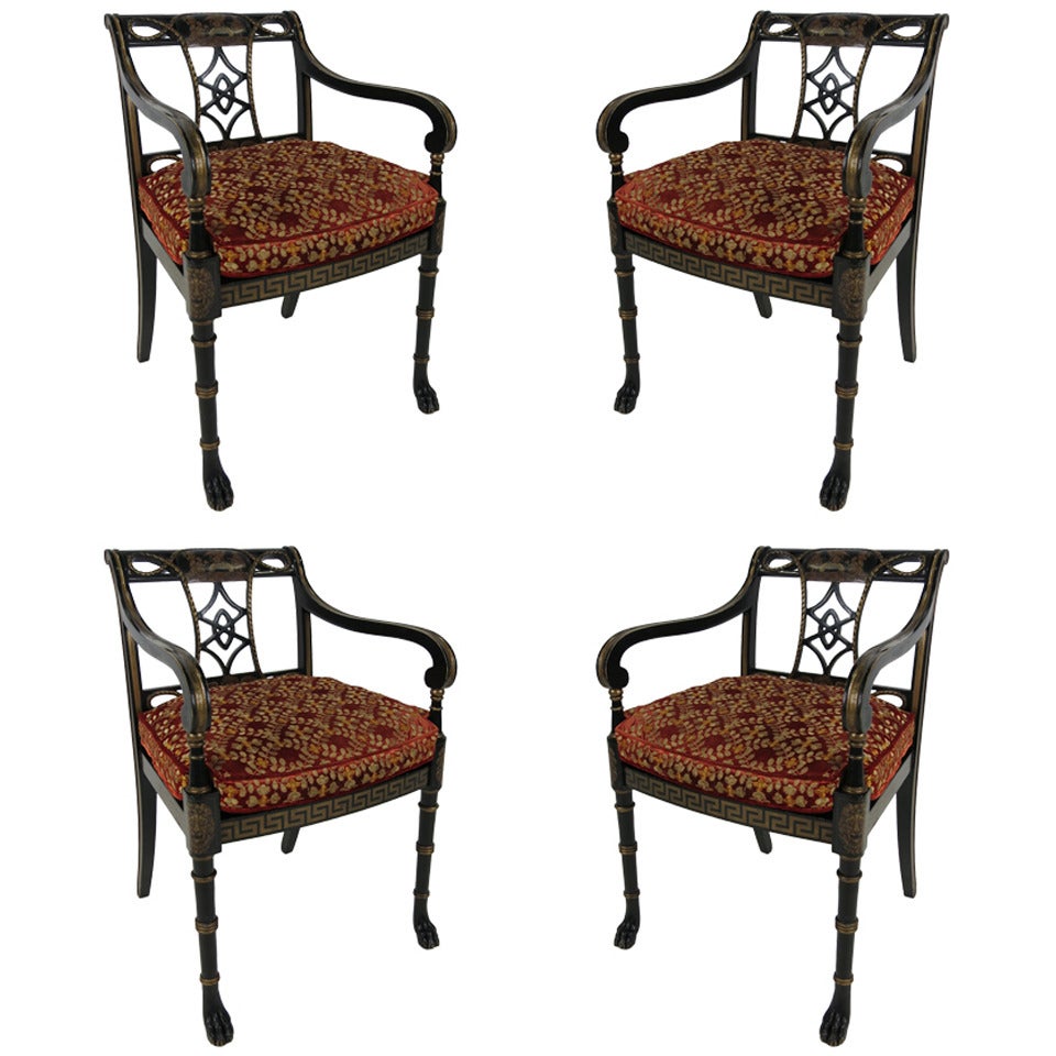 Set of Four Regency Armchairs with Paw Feet