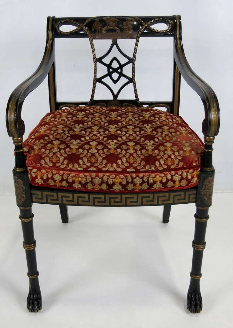 American Set of Four Regency Armchairs with Paw Feet