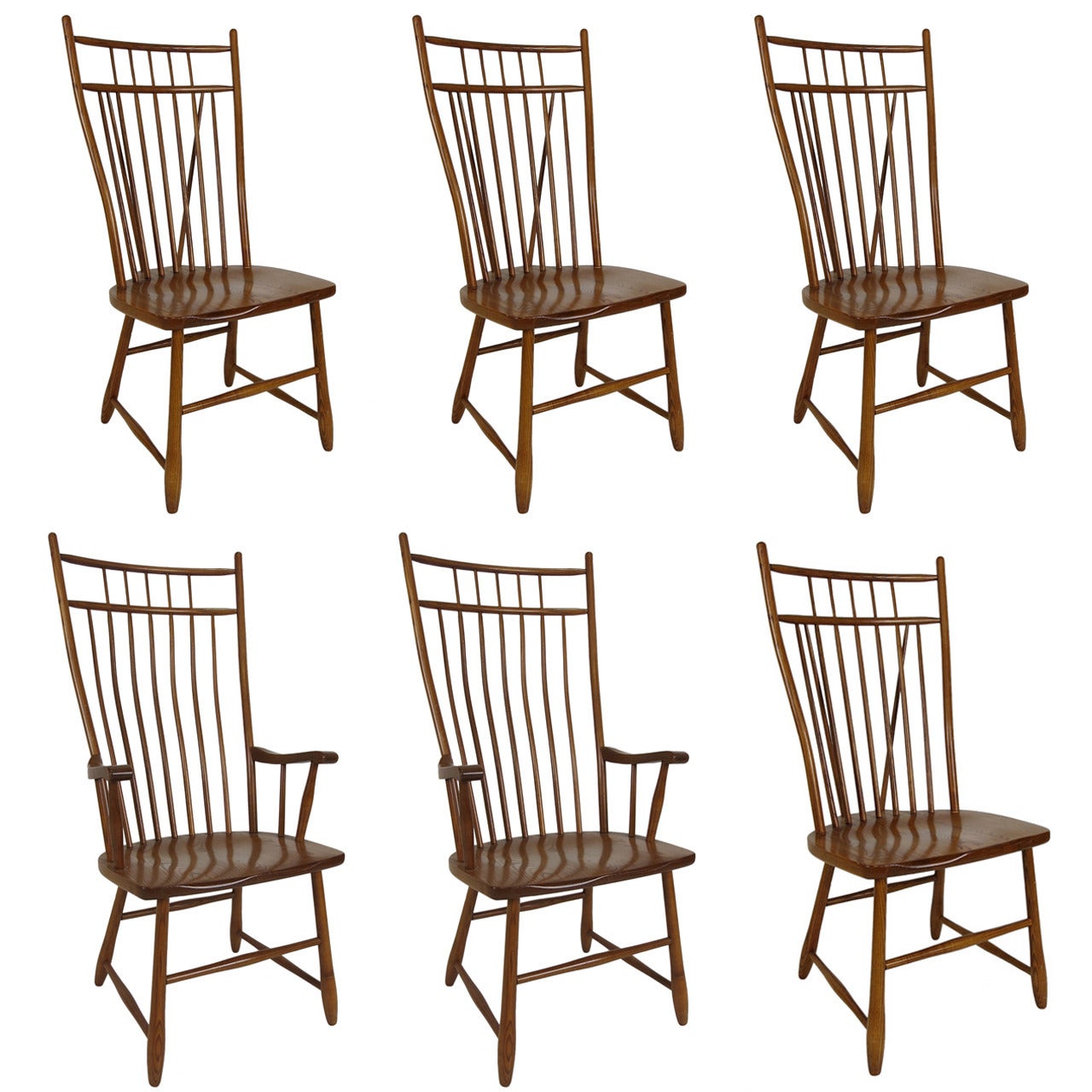 Set of Six High-Back, Windsor Style Dining Chairs