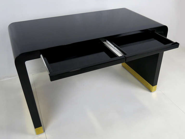 20th Century Polished Lacquer Waterfall Writing Desk