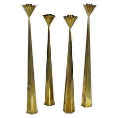 Vintage Set of Modernist Mexican Brass Candlesticks