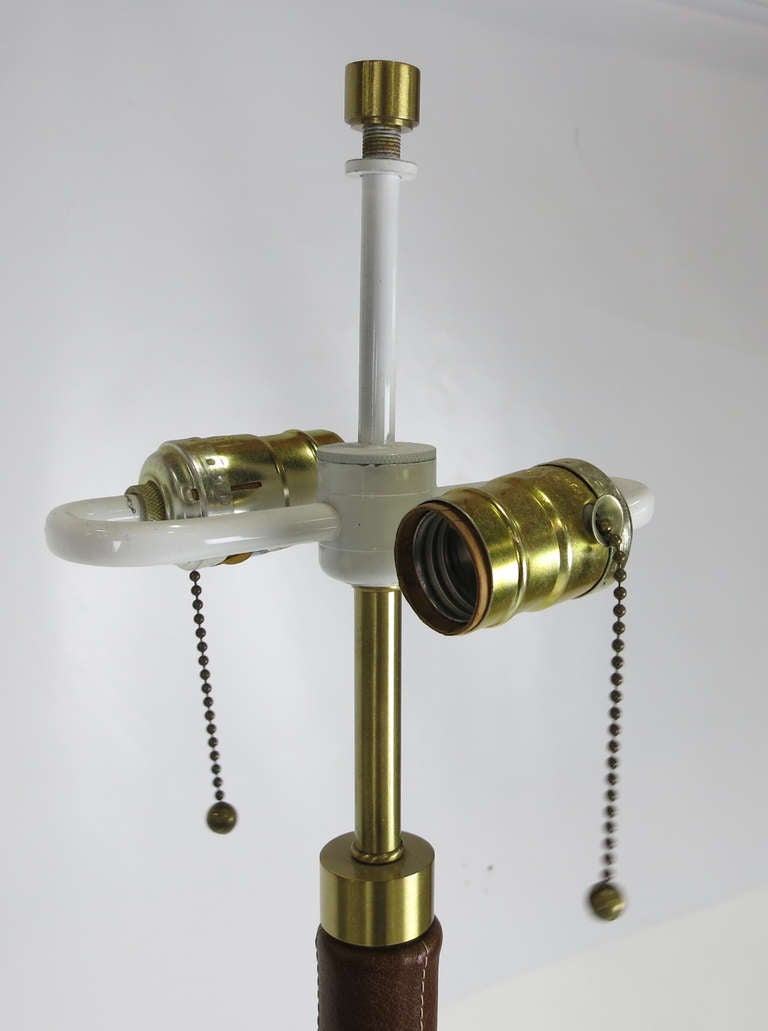 Leather and Brass Floor Lamp by Shelton-Mindel Associates In Excellent Condition In Danville, CA