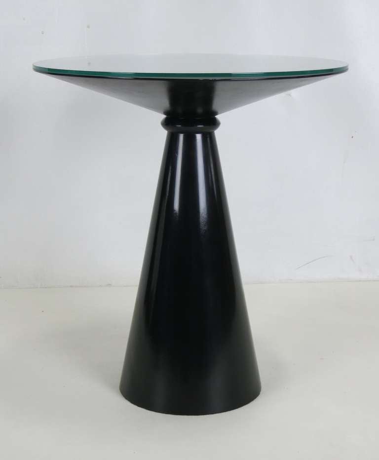 Inverted Cone form Side Tables freshly refinished in hand rubbed black lacquer.