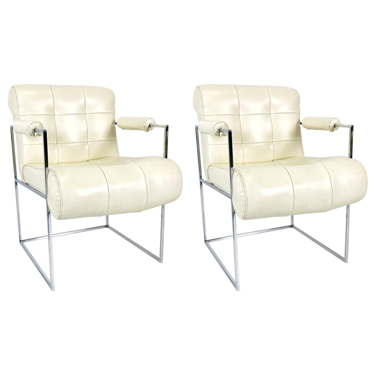 Pair of Chrome Thin Line Lounge Chairs by Milo Baughman