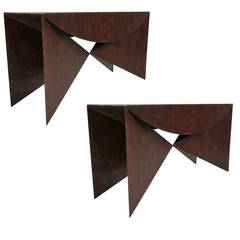 Custom Pair of Patinated Steel "Origami" Consoles 4