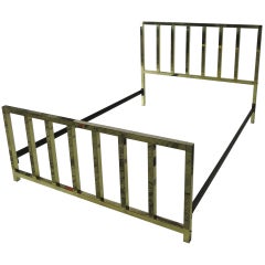 Retro Modernist Polished Brass Queen Bed Frame