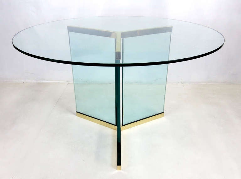 Brass Delta Base Center or Dining Table by Pace.  This is the large scale base with a 32