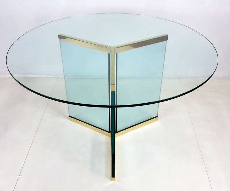 Modern Large Scale Brass Delta Base Dining Table by Pace